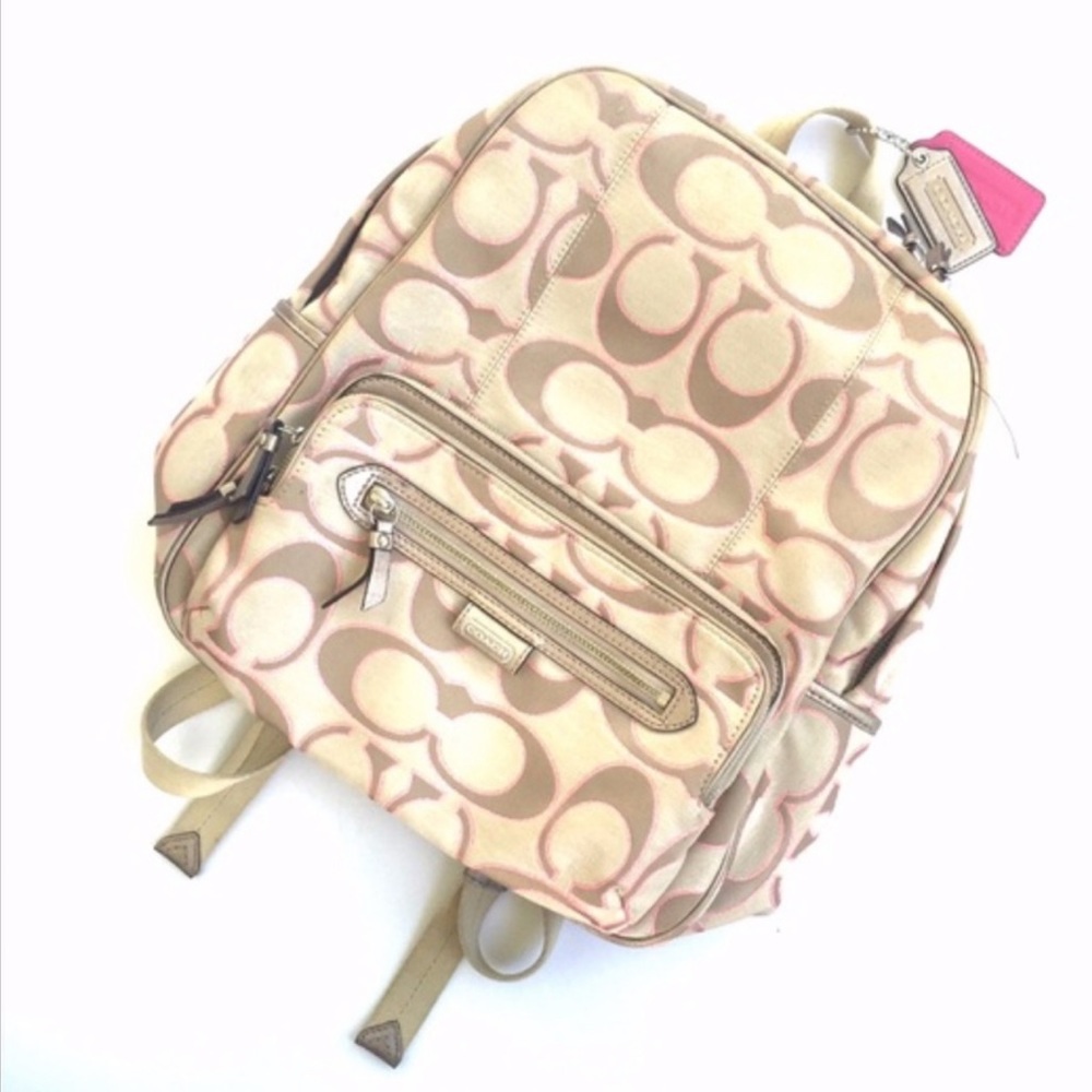 COACH Daisy Outline beige & pink sparkle backpack